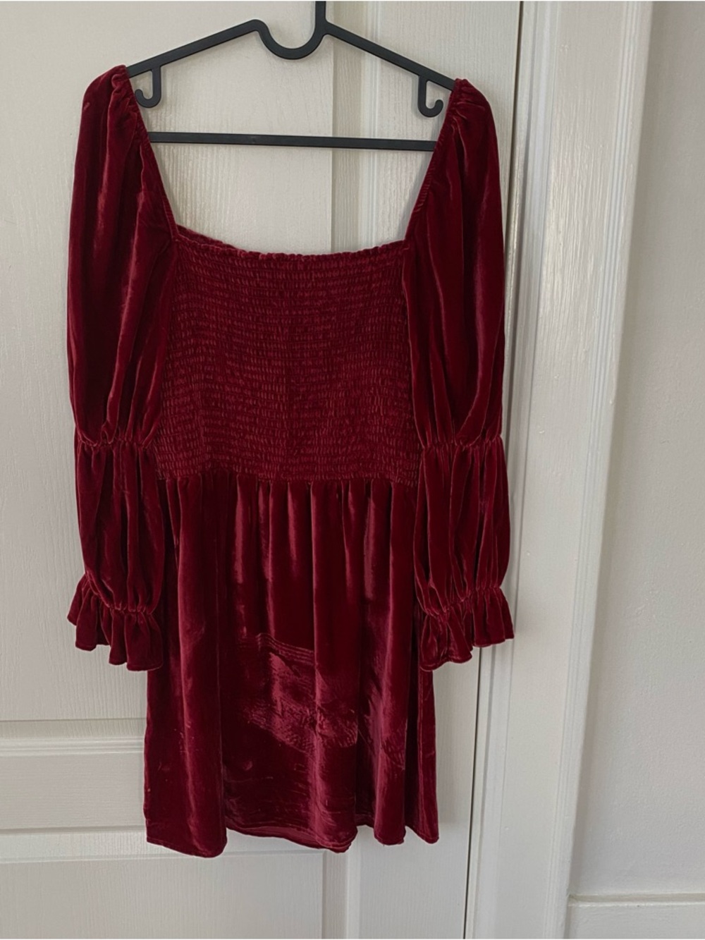 $278 Reformation Albi Burgundy Velvet Velour Silk Puff Sleeves Mini Dress Size M - Picture 10 of 14